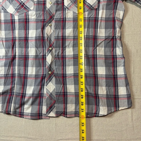 True Religion Shirt Mens XXXL 3XL Red Grey Pearl Snap Plaid Western Cowboy Rodeo - Picture 4 of 5